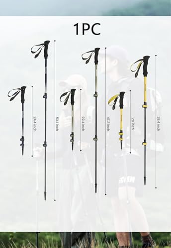 Naturehike 1 Piece 3K Carbon Fiber Trekking Pole-Collapsible and Telescopic 3 Section Ultralight Hiking Pole for Women Men...