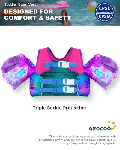 AEOCOO Puddle Float Jumper 20-30-50-60-70 Pounds, Toddler Swim Vest for 1-3-5-6-9 Years Old, Pool Floats with Swimming Arm...