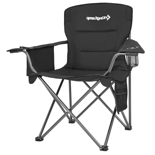 KingCamp Padded Portable Outdoor Folding Lounge Chairs with Built In Cupholder, Insulated Cooler Sleeve, and Side Storage ...