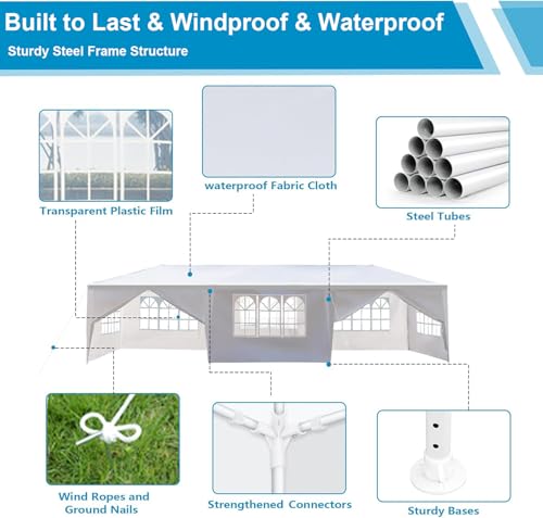 Nyckolas White 10x30 Outdoor Canopy Tent for Party,8 Removable Sidewalls with Windows,Sunshade & Waterproof,Heavy Duty Met...