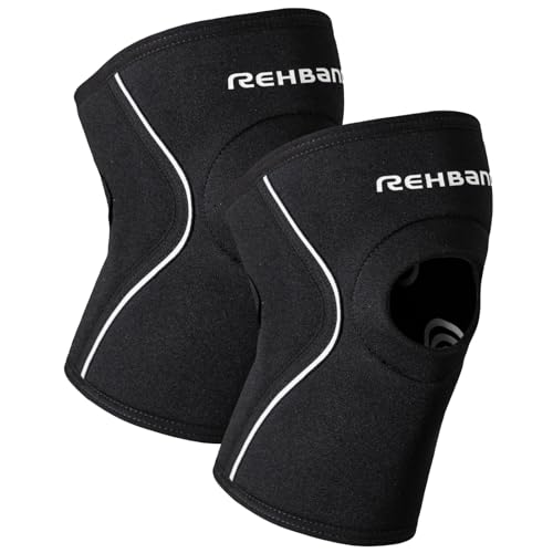 Rehband Open Patella Knee Brace 5mm Neoprene, Supportive Knee Sleeve with Patella Support, Knee Protection for Strength Training, Jogging & Fitness, Colour:Black - 1 Pair, Size:X-Small