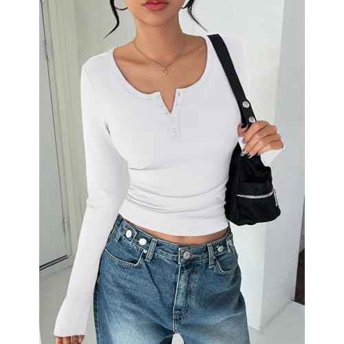 Ekouaer Women's Long Sleeve Henley T Shirts 3 Packs Fall Button Slim Fit Tops Basic Base Layer Soft Thermal Undershirts