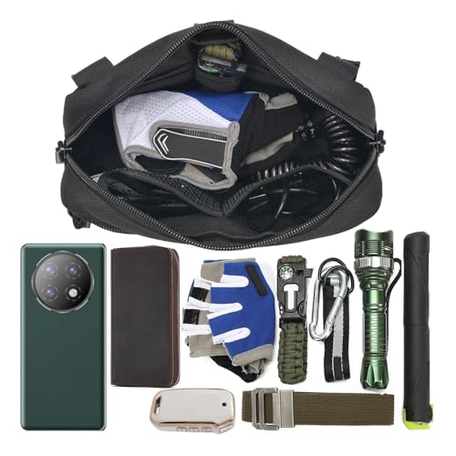 Tactical MOLLE Admin Pouch - Laser-Cut EDC Tool Bag, Horizontal Modular Organizer w/American Flag Patch & Keychain