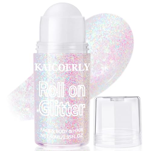 KAICOERLY Roll-on Holographic Body Glitter Gel for Women, Sparkle Chunky Glitter Makeup for Christmas New Year Festival Ha...
