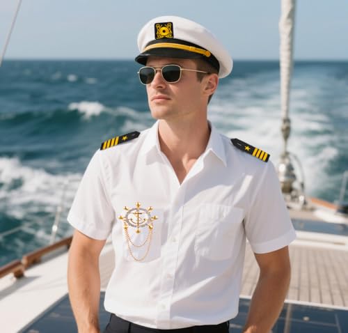 6PCS Men's Yacht Captain Sailor Costume Adult Shirt Hat Accessories Set Party Cosplay
