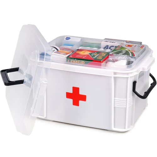 HEY FOLY 15qt White Medicine Organizer Storage Box with Tray, Plastic First Aid Box Empty, Thickened Medicine Container Ch...