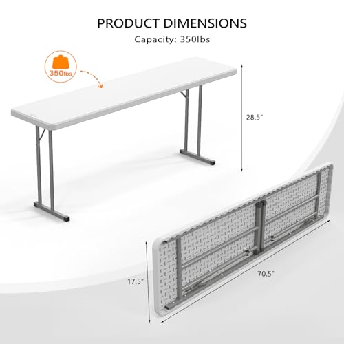 VINGLI 6 FT Narrow Folding Table,Premium Quality HDPE Material and Sturdy Metal Frame, Perfect for Buffet, Seminar, Party,...