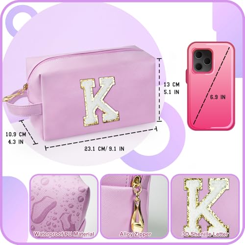 WEMVP Personalized Initial Makeup Bag with Handle, Preppy Cosmetic Bag with Inner Zipper Pocket, 8 9 10 11 12 13 14 Years ...