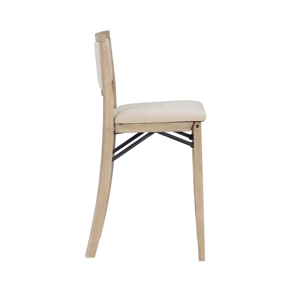 Linon Keira Folding Counter Stool Fabric Padded Back & Seat in Graywash Wood