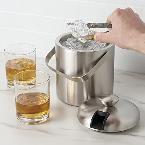 True Stainless Steel Ice Buckets for Parties with Lid, 1.3L Capacity Double Wall Ice Bucket with Tongs, Insulated Ice Buck...