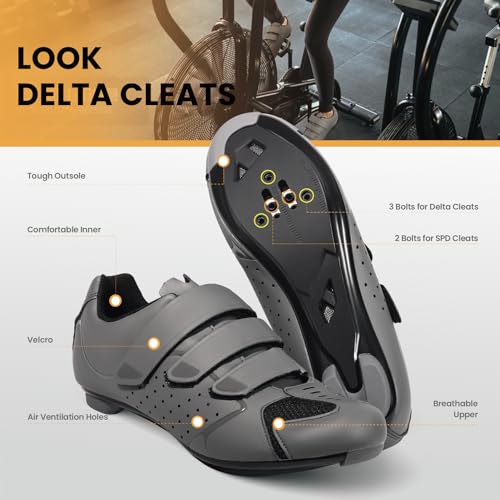 Men's Cycling Shoes – 2 & 3 Bolt Look Delta Cleat Spin Bike Shoes - Compatible with SPD Clips – Perfect for Indoor & Outdo...