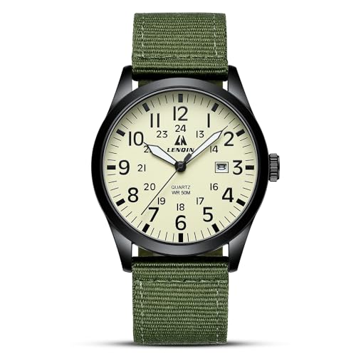 LN LENQIN Mens Watches Unisex Military Sport Nylon Strap Stylish Luminous Fashion Analog Quartz Watch for Men Waterproof A...