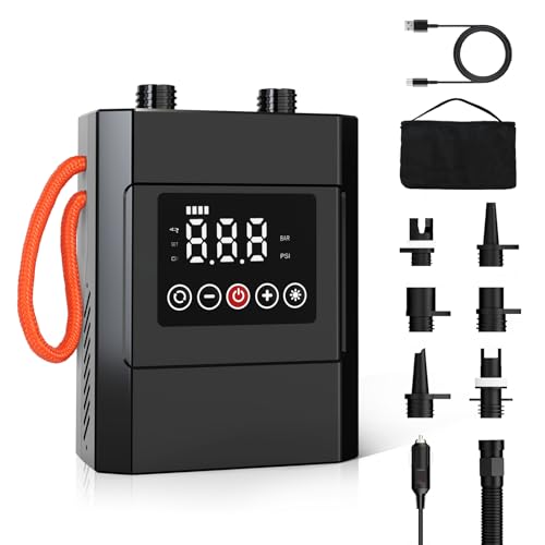 Electric Paddle Board Pump, 20PSI Rechargeable Sup Pump with Storage Bag, Intelligent Dual Stage Inflation & Deflation, Au...