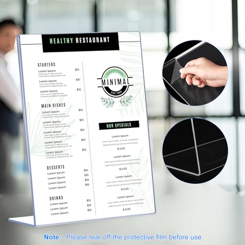 6 Pack Slanted Back Acrylic Sign Holders 4x6 for Business & Store, Tabletop Vertical Sign Holder with Anti-Slip Pads Clear...