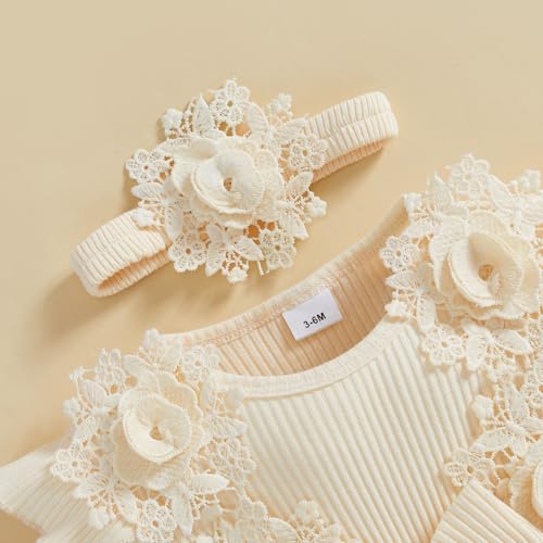 Baby Girl Romper Dress Baby Dress Romper Lace Flowers Infant Fall Winter Festival Clothes with Headband