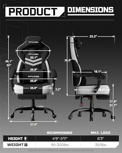 GTPLAYER Gaming Chair, Computer Chair with Footrest and Lumbar Support for Adults, 360°-Swivel Big & Tall Reclining Seat f...