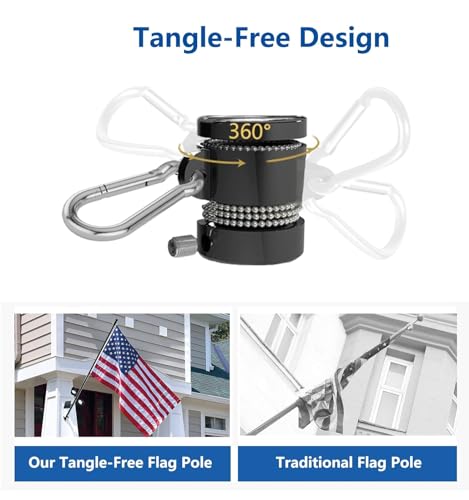 5FT/6FT Outdoor Flag Pole for House, Carbon Fiber Design Heavy Duty Flagpole with Tangle Free Spinning Grommets, High Wind...
