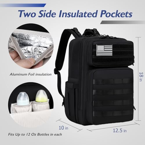 LORADI Dad Diaper Backpack, 34L Large Capacity with Stroller Buckles, Luggage Sleeve and 3 Insulated Pockets, Tactical Style