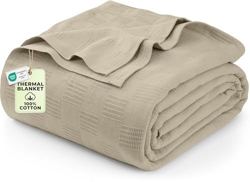 Utopia Bedding Khaki 100% Cotton Blanket [King Size - 90x108 Inch] 350GSM Lightweight, Soft and Breathable Thermal Blanket...