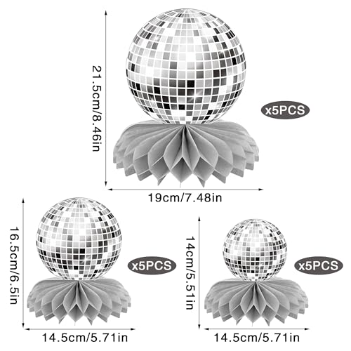 15 PCS Silver Disco Theme Honeycomb Centerpieces Disco Ball Party Decorations 70s Disco Party Table Centerpieces for Back ...