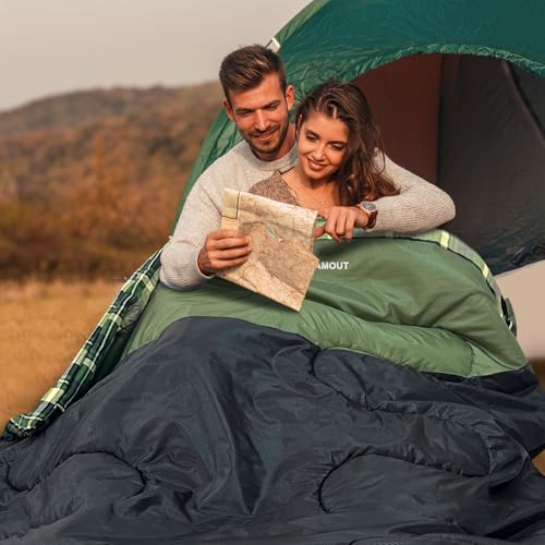 WKFAMOUT Double Sleeping Bag for Adults Machine Washable 2 Person Camping Sleeping Bag Queen Size Waterproof with Compress...