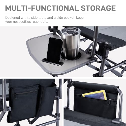EVER ADVANCED Camping Directors' Chair with Side Table, Portable Folding with Compact Size, Heavy Duty Lawn Chair with Poc...