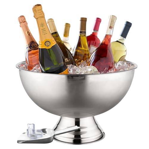 Premium 12L Large Ice Bucket for Parties – 16"x16"x10" Silver Stainless Steel Beverage Tub with Scoop – Insulated Ice Buck...