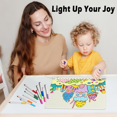 LED Note Board with Colors 12-Color Illuminated Acrylic Drawing Board - Dry-Erase Night Light with Stand for Home/Office/G...
