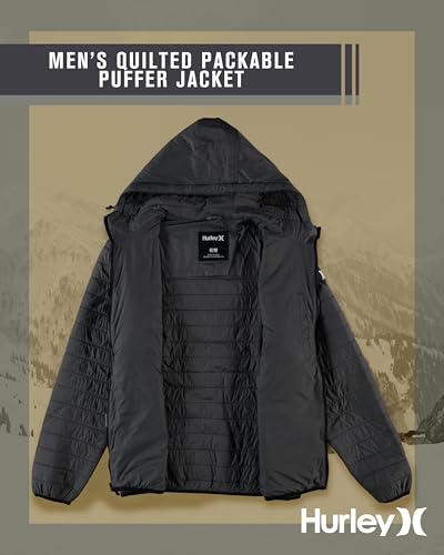Hurley Mens Puffer Jacket - Lightweight Packable Insulated Winter Coat for Men - Weather Resistant Quilted Outdoor Jacket