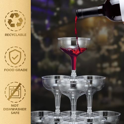 Potchen 100 Pcs Plastic Champagne Party Glasses 5 oz Clear Disposable Champagne Glasses Stackable Acrylic Martini Flutes U...
