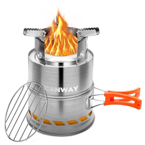 CANWAY Camping Stove, Portable Stainless Steel Wood Burning Survival Stove with Nylon Carry Bag for Outdoor Backpacking Hi...