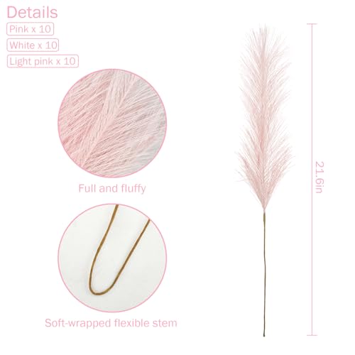 Agusbagli 30pcs Pink Faux Pampas Grass, 21.6in Fluffy Artificial Colored Pompas Grass Short Blush Fake Pampas Stems Vase F...