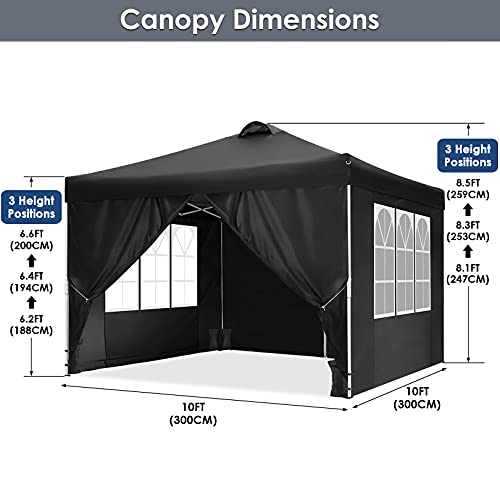 COBIZI Canopy Tent 10x10 Pop Up Outdoor Canopies with 4 Sidewalls Waterproof Commercial Instant Gazebo Tents for Party Pat...