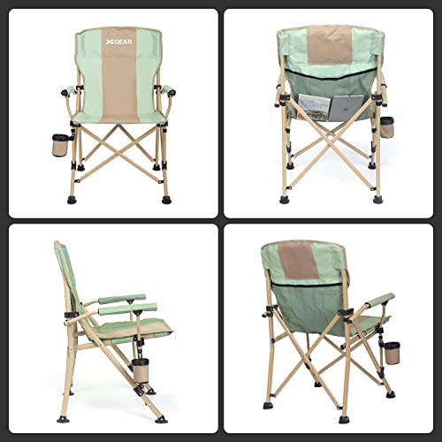 XGEAR Camping Chair Hard Arm High Back Lawn Chair Heavy Duty with Cup Holder, for Camp, Fishing, Hiking, Outdoor, Carry Ba...