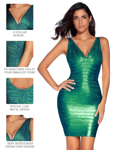 meilun Sexy V-Neck Bandage Bodycon Cocktail Dress for Wedding Guest Strap Foil Formal Gowns Evening Dress