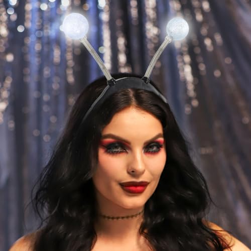 Sixexey Light Up Alien Headband LED Silver Martian Hair Band Antenna Hair Accessories for Women