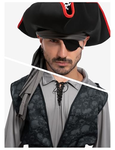 Spooktacular Creations Men Pirate Costume, Adult Pirate Shirt Vest Viking Pants Hat Set for Halloween Themed Parties