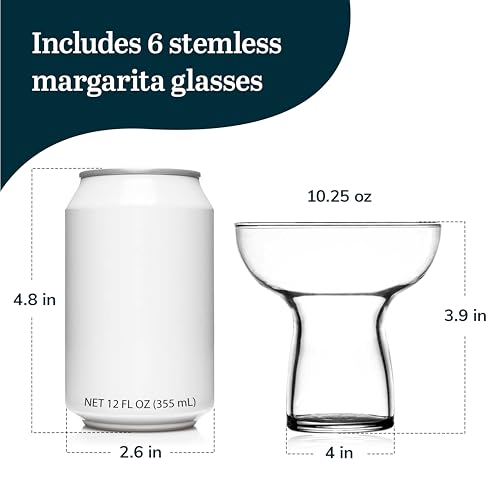 Libbey Stemless Margarita Glasses Set of 6, 10.25 ounces Classic Lightweight Margarita Cups, Fancy Glassware Set for Celeb...