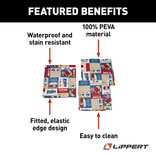 Lippert Vinyl Tablecloth/Bench Cover Set for Camping and Picnics with 100% PEVA Material, Waterproof and Stain-Resistant F...