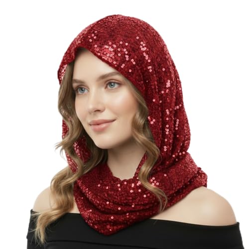 Simlakey Sequin Rave Hood Rave Scarf Outfit Accessories for Women Glitter Hooded for Carnival Parade Concert Costume