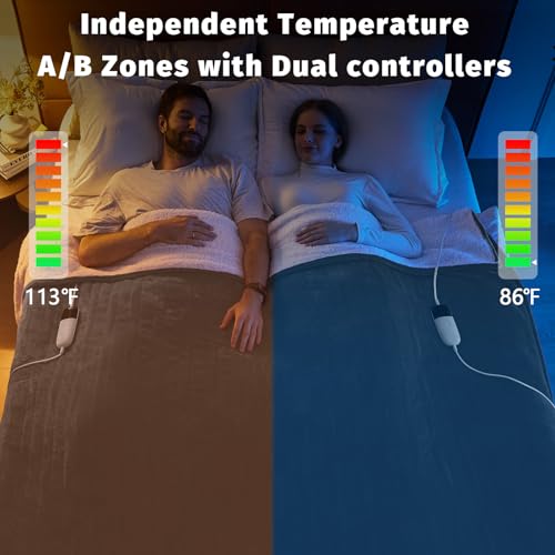 Heated Electric Blanket Queen Size - 84" x 90" Heating Blanket with Dual Control, 10 Heating Levels & 8 Hours Auto Off, So...
