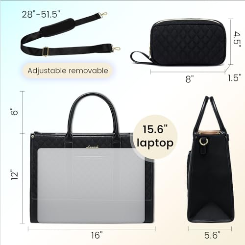 LOVEVOOK Laptop Bags for Women, 15.6 inch Waterproof Work Tote Bag with Clutch, Professional Teacher Computer Purse Lightw...