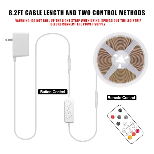 Tatazone White COB Led Strip Lights Max with RF Remote, 16.4ft 3000K Dimmable Ultra Bright Warm White COB Light Strip, Adh...