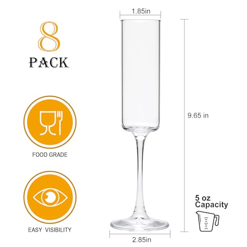 Ufrount Champagne Flutes 5oz,Clear Champagne Glasses Set of 8,Classic Sparkling Glasses Prosecco Toasting Champagne Flute ...