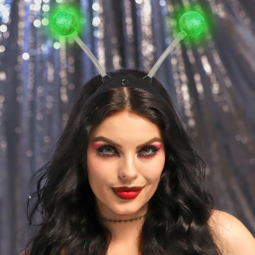 Sixexey Light Up Alien Headband LED Martian Hair Band Antenna Hair Accessories for Women (Green, One Size)