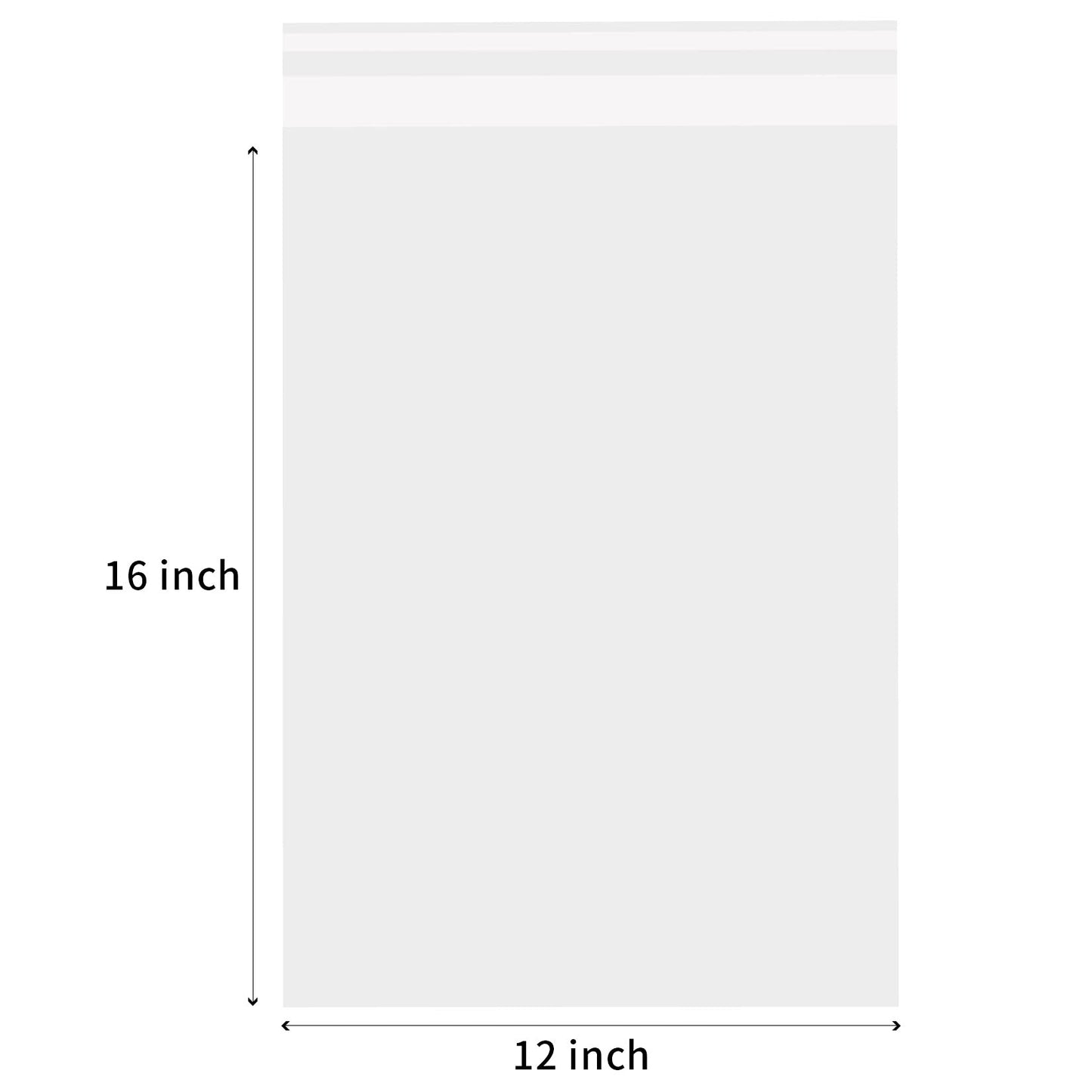 Clear Resealable Cellophane Plastic Bags for Packaging Shirts, Clothing and Products,100 Pcs 12x16 Inches Large Self Sealing Cellophane Bags