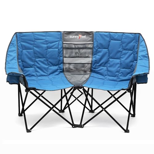 SUNNYFEEL Folding Double Camping Chair, Oversized Loveseat Chair, Heavy Duty Portable/Foldable Lawn Chair with Storage for...