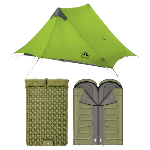 Night Cat Ultralight Tent 2 Person with Double Sleeping Bag and Inflatable Double Sleeping Pad