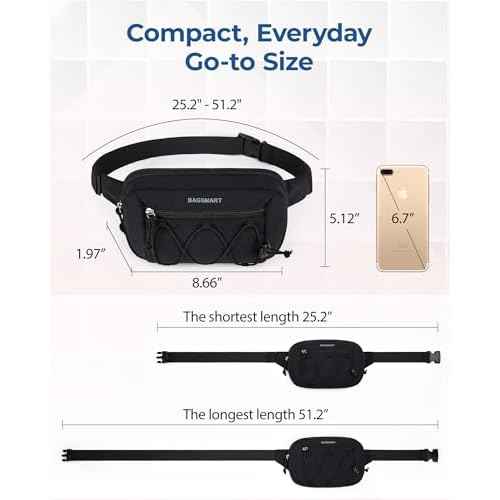 BAGSMART Fanny Packs for Women Small Belt Bag with Adjustable Strap Waist Pack for Running Workout Traveling Hiking, Black