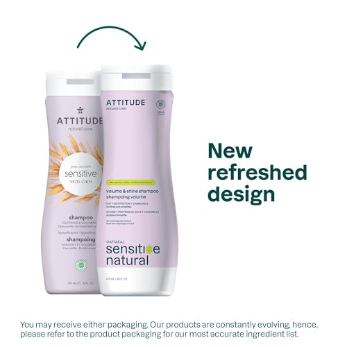 ATTITUDE Hair Shampoo for Sensitive Dry Scalp, EWG Verified, Soothing Oat, For Thin Hair, Naturally Derived Ingredients, Vegan and Plant-Based, Volume and Shine, Chamomile, 16 Fl Oz (Pack of 6)